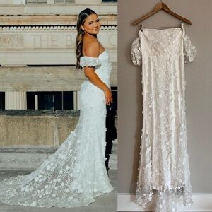 NWOT Magical Beginnings White 3D Floral Embroidered Maxi Dress